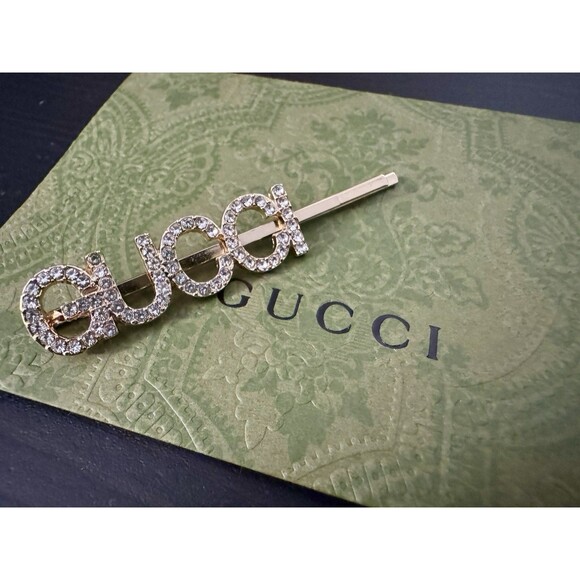 Gucci Crystals Gold Metal 2.5” Hair Pin Clip - Picture 1 of 9